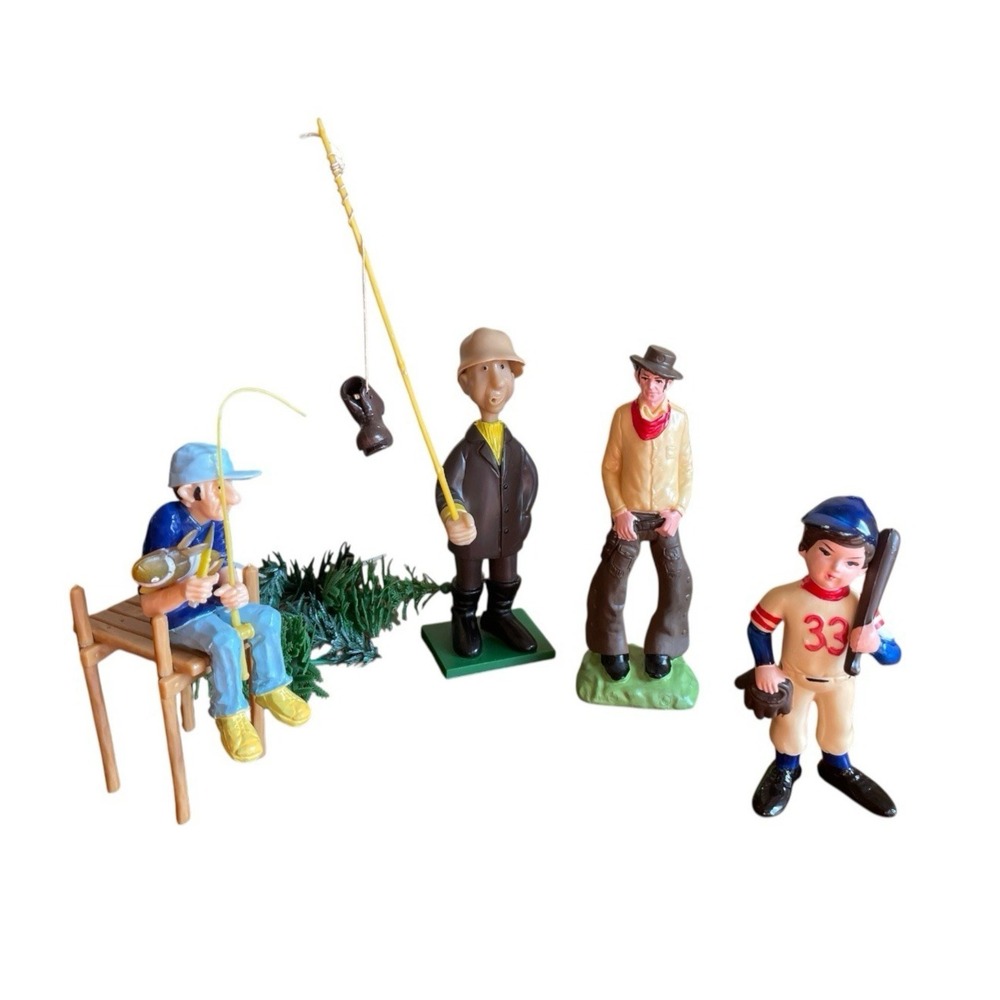 4 Wilton Cake Toppers Cowboy Man on Pier Old Man Fishing Boot Baseball Player